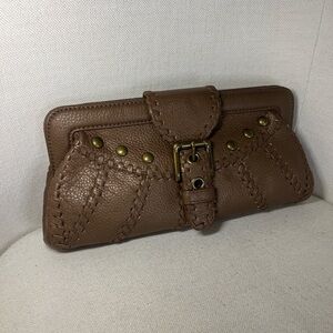 Isabella Fiore Brown Leather Clutch with Buckle Detail